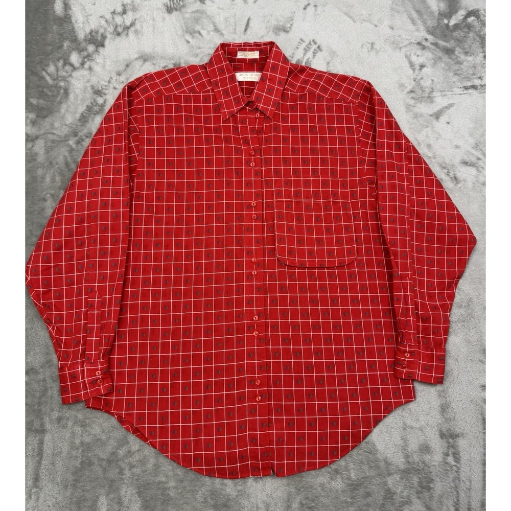 Vintage 80s John Henry Button Down Shirt Mens Small Red White Plaid Western 90s